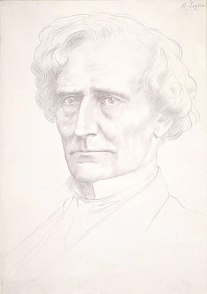 Portrait of Hector Berlioz (gold point on pink prepared paper)