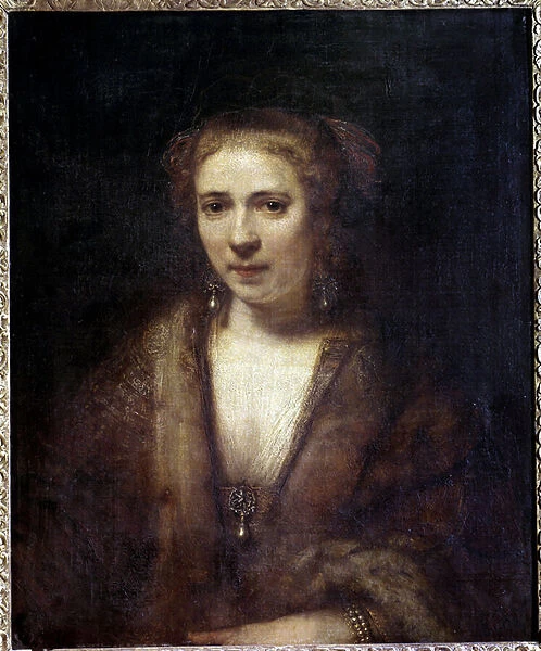 Portrait of Hendrickje Stoffels (1625-1663) at the beret of velvet