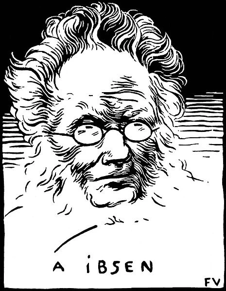 Portrait de Henrik (Henri) Johan Ibsen (1828-1906), dramaturge norvegien. Gravure de Felix Edouard Vallotton (1865-1925), 1894. Swiss Federal Institute of Technology, Zurich