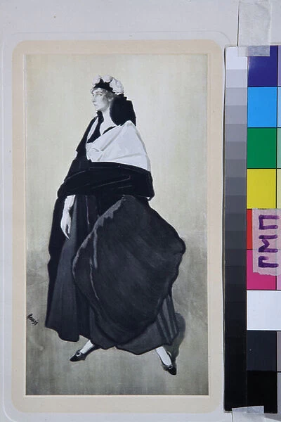 Portrait de Ida Rubinstein (1885-1960) - Oeuvre de Leon Bakst (1866-1924), lithographie - (Portrait of Ida Rubinstein, Colour lithograph by Leon Bakst) Private Collection