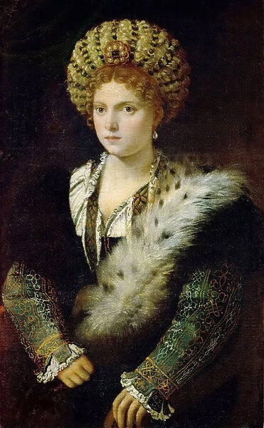 Portrait of Isabella (Isabelle) d Este, by Titian (1488-1576). Oil on canvas, c. 1535