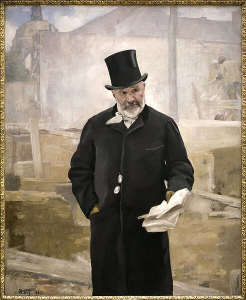 Portrait of Jean Charles Adolphe Alphand (1817-1891), Collaborator of Baron Haussmann, Supervisor of public works, layout of green spaces in Paris, director of works of the World Exhibition of 1889, Oil Painting on Canvas by Alfred Roll (1846-1919)