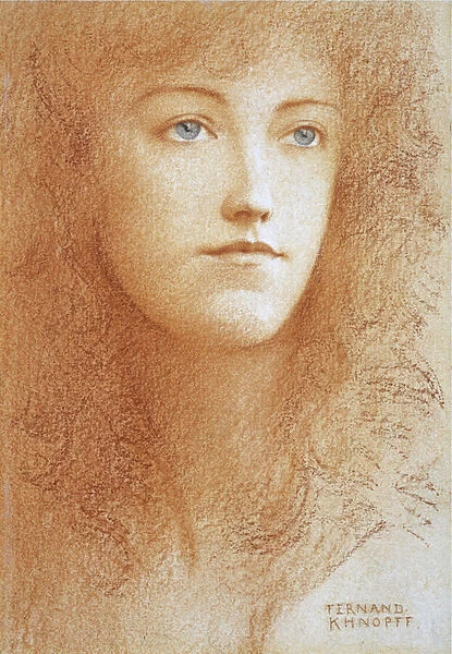 'Portrait de jeune femme anglaise'Sanguine sur papier de Fernand Khnopff (1858-1921) vers 1890 Collection privee
