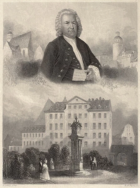 Portrait of Johann Sebastian Bach, Bachs Monument and St