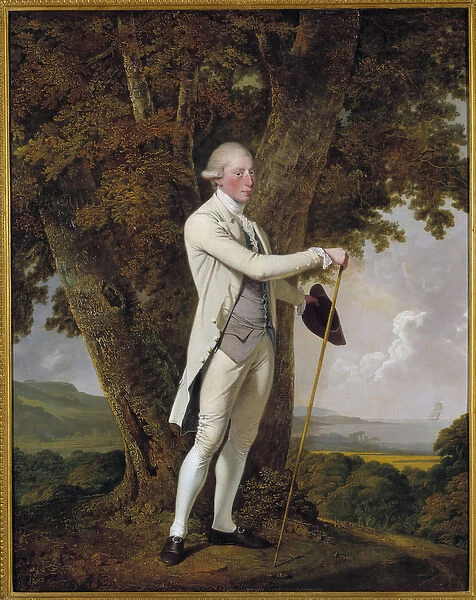 Portrait of John Milnes, 12th Duke of Saint Albans. The elegant British gentleman holding