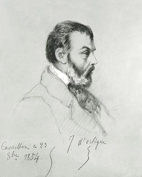 Portrait of Joseph d Ortigue (1802-66) 1854 (pencil on paper) (b  /  w photo)