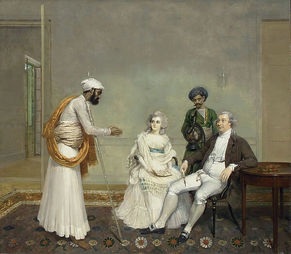 Portrait of Judge Suetonius Grant Heatly and Temperance Heatly with their Indian servants