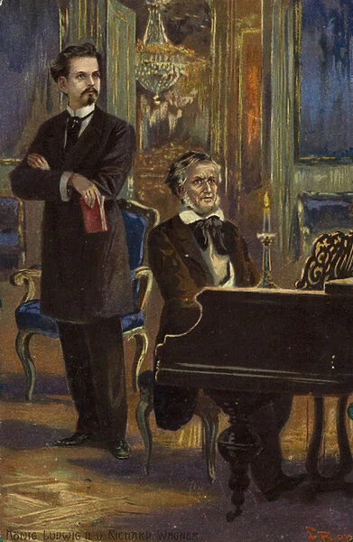 Portrait of King Ludwig II and Richard Wagner (colour litho)