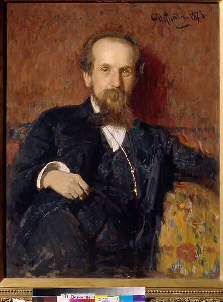 Portrait de l artiste Pavel Petrovich Chistyakov (Tchistiakov) (1832-1919) (Portrait of the Artist P. P Chistyakov). Peintre de Ilya Yefimovich Repin (Ilia Repine) (1844-1930), huile sur toile, 1878. Art russe, 19e siecle