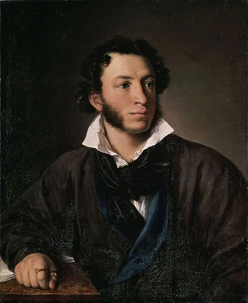 Portrait de l ecrivain Alexandre Pouchkine (1799-1837) (Portrait of the Author Alexander Pushkin) - Peinture de Vasili Andreyevich Tropinin (Vassili Tropinine) (1776-1857), huile sur toile, 1827 - Art russe