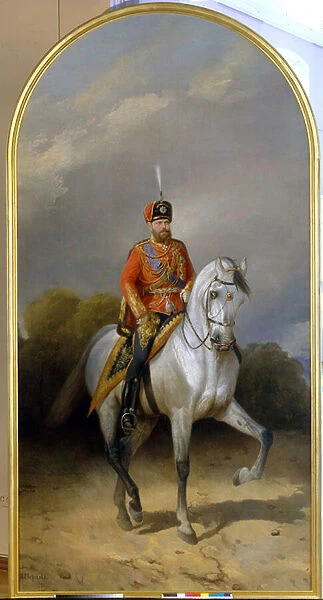 Portrait de l empereur Alexandre III (1845-1894) en uniforme de regiment de hussard de la garde imperiale. (Portrait of the Emperor Alexander III (1845-1894) in the Uniform of the Hussar regiment of the Leib Guard)