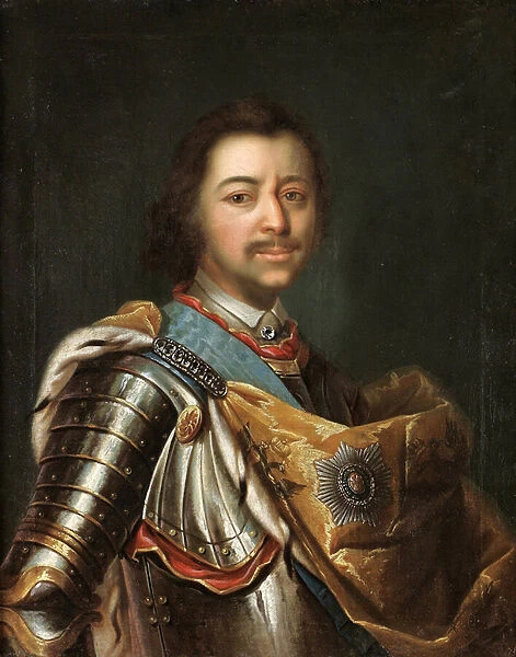 Portrait de l empereur Pierre le Grand (1672-1725) (Portrait of the emperor Peter I the Great) - Portrait of Emperor Peter I the Great (1672-1725) - Peinture de Jan (Johann) Kupecky (Kupetzky) (1667-1740), Oil on wood