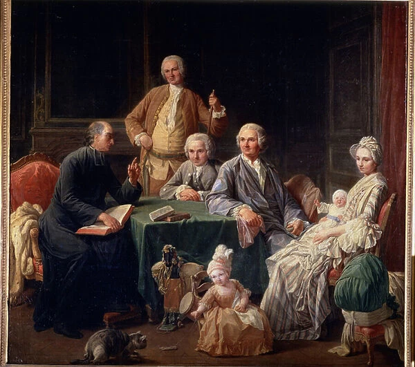 'Portrait de la famille Leroy'Scene de famille reunissant un pretre, la mere avec les enfants. Peinture de Nicolas Bernard (1735-1784) 1766-1767 Dim. 136x147 cm Musee Pouchkine, moscou