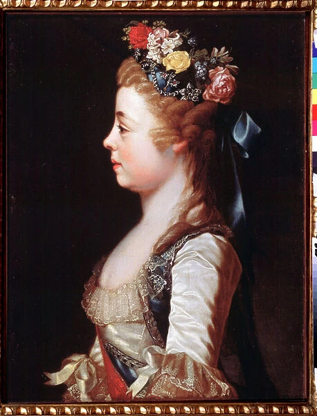 Portrait de la Grande Duchesse Alexandra Pavlovna (1783-1801), enfant. (portrait of the Grand duchess Alexandra Pavlovna as Child). representee de profil, portant une couronne de fleurs, enrichie de joyaux