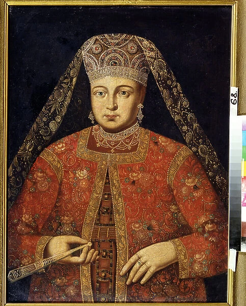 Portrait de la tsarine Marfa Matveyevna (1664-1715) (Portrait of the tsarina Marfa Matveyevna). Peinture anonyme, 79 x 60 cm, debut 18e siecle. M. Tuganov Art Museum of the North Ossetian, Vladikavkas (russie)