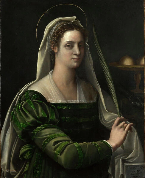 Portrait of a Lady with the Attributes of Saint Agatha, early 1530s (oil on canvas)