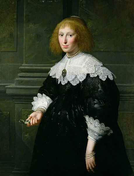 Portrait of a Lady Holding a Timepiece (oil on panel)