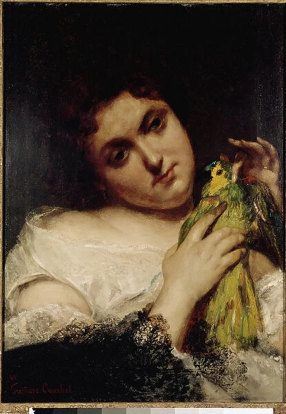 Portrait of a lady with a parrot (oil on canvas, 1861)