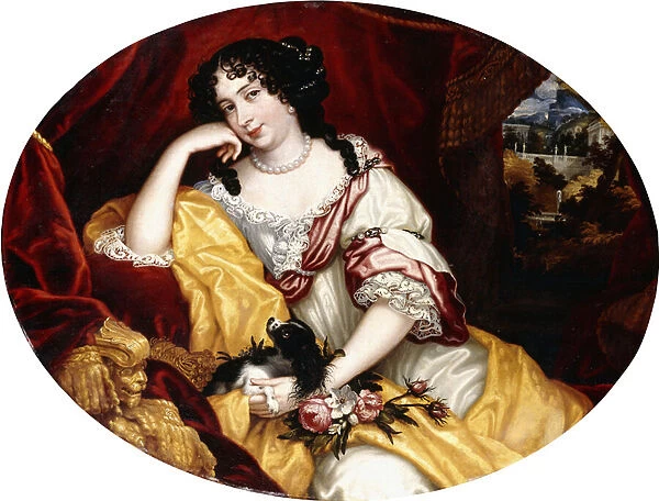 Portrait of a Lady, seated three-quarter length, with her Dog before an Open Window