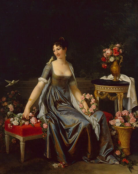 Portrait of a Lady, surrounded by Flowers and Birds, c. 1800 (oil on canvas)