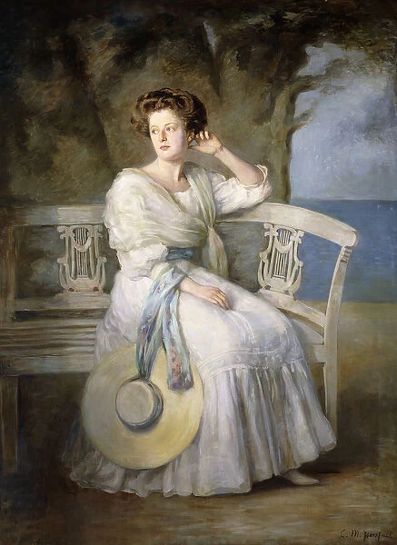 Portrait of a Lady wearing a Blue Dress, (oil on canvas)