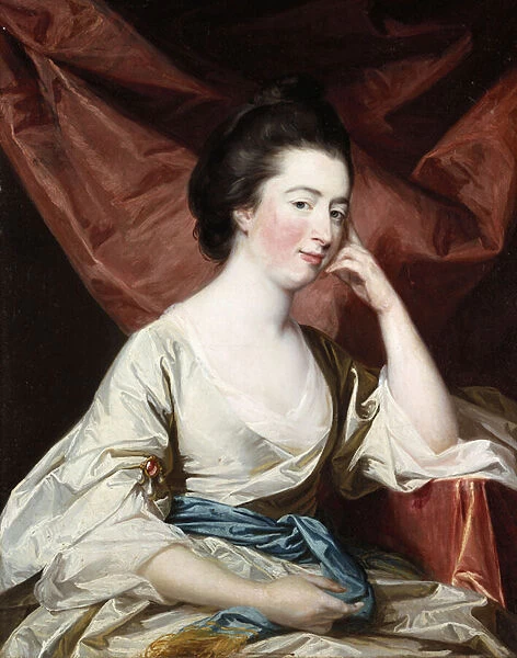 Portrait of a Lady in a White Dress and Blue Sash (oil on canvas)