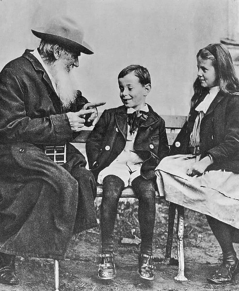 Portrait of Lev Nikolaevich Tolstoy (1828-1910) with his Grandchildren (b  /  w photo)