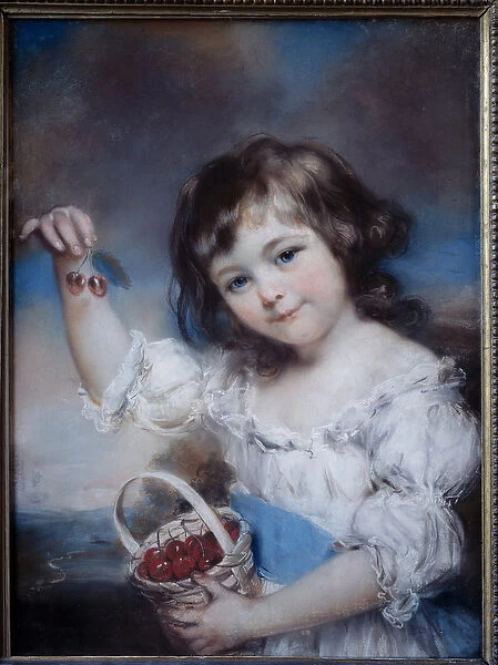 Portrait of a Little Girl in the Basket of Cherries Painting by John Russel (1745-1806