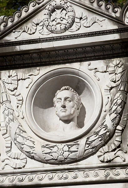 Portrait of Louis Gabriel (Louis-Gabriel) Suchet (1770-1826), marechal of the French Empire, marble sculpture by David d Angers (1788-1856), medallion adorning the tomb of the marechal at the Pere Lachaise cemetery in Paris