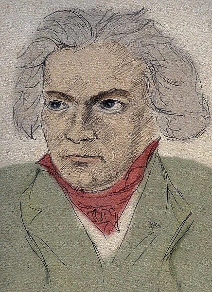 Portrait of Ludwig van Beethoven (1770-1827) German composer - anonymous drawing from