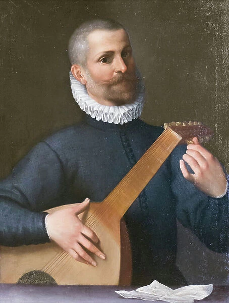 Portrait of a lute player, possibly Orazio Bassani, 1585-86, Agostino Carracci (oil on canvas)