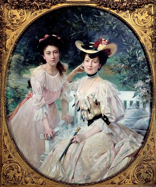 Portrait of Madame Collas and Her Daughter Painting by Theobald Chartran (1849-1907
