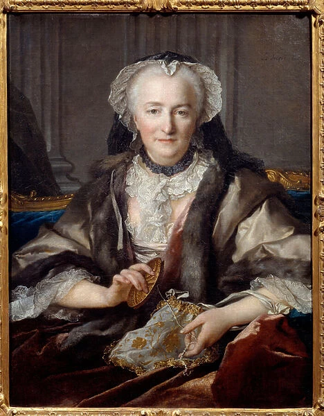 Portrait of Madame Dange knocking She is the wife of the farmer general F. B
