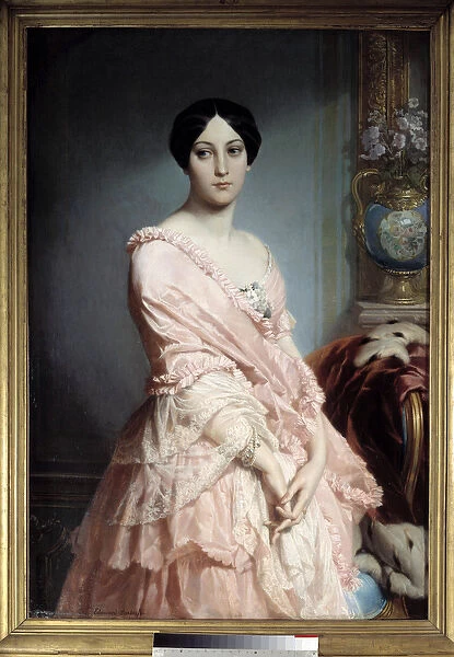 Portrait of Madame F. Painting by Edouard Dubufe (1820-1883). 19th century. Dim