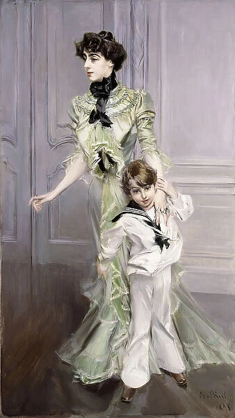 Portrait of Madame Hugo, and her Son, 1924 (oil on canvas)