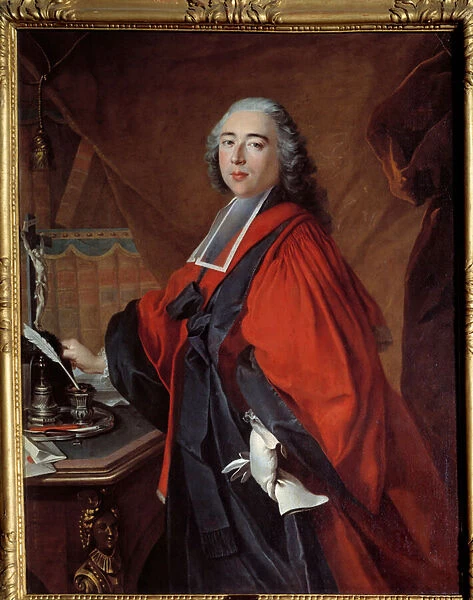 Portrait of a magistrate. On his desk there is a crucifix and a writing necessity
