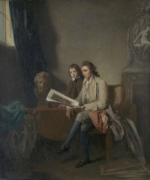 Portrait of a Man and a Boy looking at Prints, c. 1765-70 (oil on canvas)