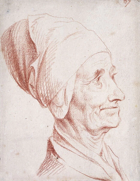 Portrait of a Man Said to be Voltaire, Small Bust-length, in Profile, (red chalk