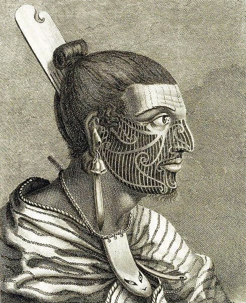 Portrait of Maori Man with Ta Moko Tattoos, 1773 (engraving)