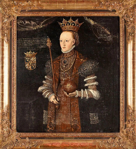 Portrait de Marguerite Lejonhufvud (nee Margareta Eriksdotter) (1516-1551), reine de Suede - Peinture de Johan Baptista van Uther (actif 1562-1597), huile sur toile (102x90 cm), 16eme siecle - (Queen Margaret Leijonhufvud of Sweden, Uther)