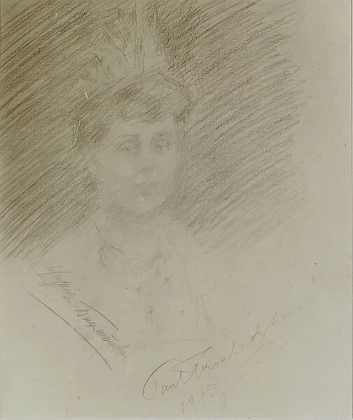 Portrait of Maria Bakhmet eva, 1915 (crayon on card)