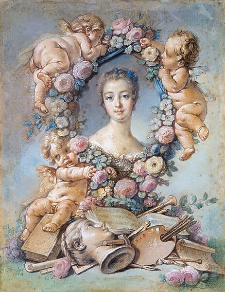 Portrait of the Marquise de Pompadour (1721-1764) (Jeanne Antoinette Poisson, dite Madame de Pompadour, 1722-1764, favorite de Louis XV) - Boucher, Francois (1703-1770) - 1754 - Pastel on Bristol board - 36, 5x28, 1 - National Gallery of Victoria