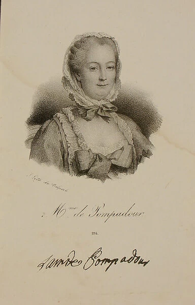 Portrait of the Marquise de Pompadour (1721-64) (litho)