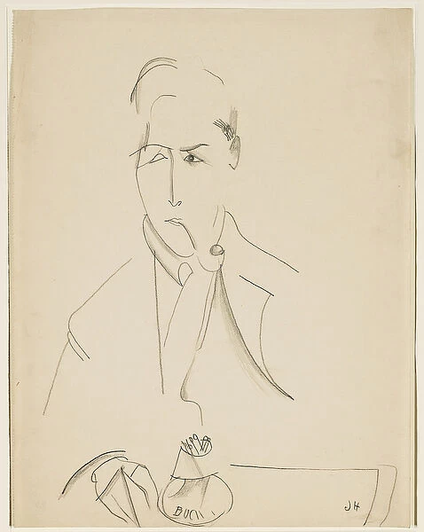 Portrait of Modigliani with pipe (charcoal on paper)