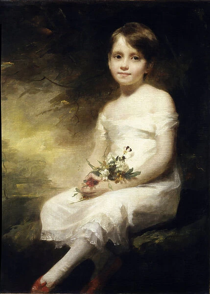 Portrait of Nancy Graham or little girl holding flowers Painting by Henry Raeburn