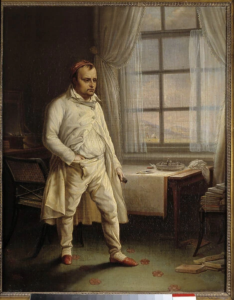 Portrait of Napoleon I (1769-1821) a Sainte Helene in a piece at Longwood dictating his