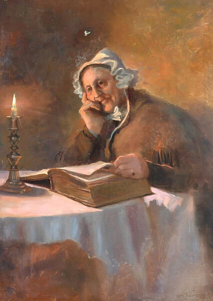 Portrait of an Old Woman Reading the Bible by Candlelight, 1896 (oil on canvas)