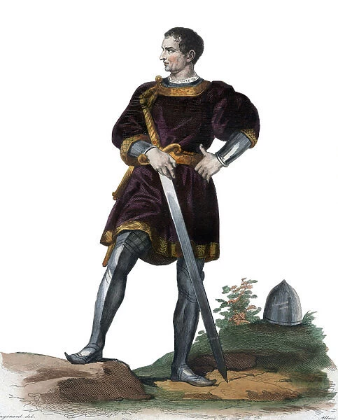 Portrait of Olivier V by Clisson (1336-1407), French Constable. illustration from 'Le Plutarque Francais'by Edmond Mennechet, 1836 (colour engraving)