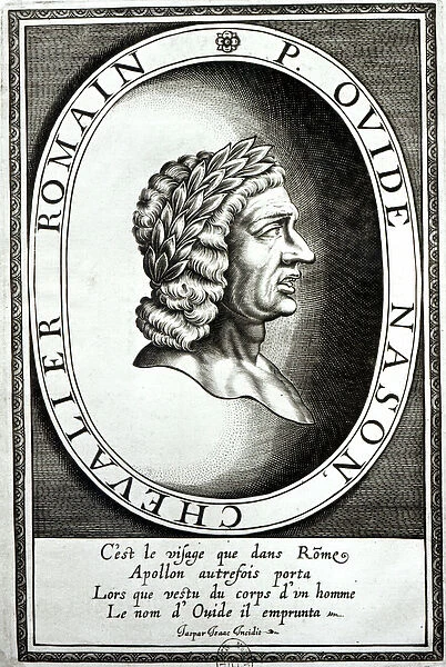 Portrait of Ovid (Publius Ividius Naso) (43BC-17AD) (engraving)