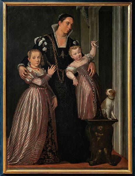 Portrait of Paola Bonanome Gualdo with her daughters Laura e Virginia, 1566-67(oil on canvas)